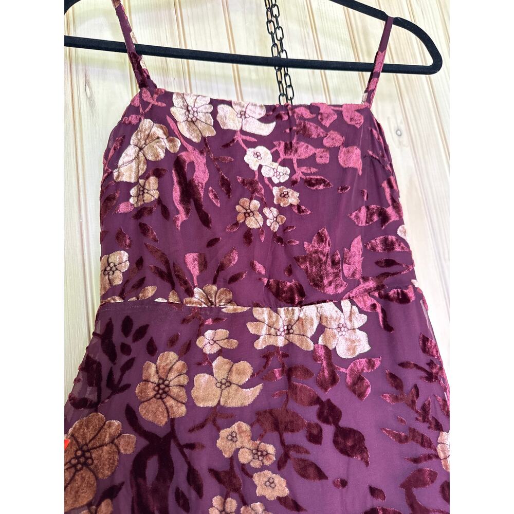 Lulus Effortless Celebration Burgundy Floral Burnout A-Line Dress Resort Small - Picture 4 of 10